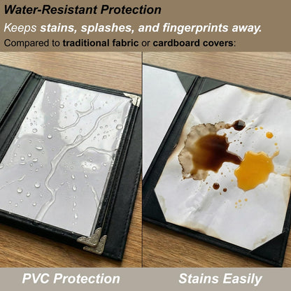 Restaurant Menu Covers 8.5 x 11, 2 Pack Menu Holder – Faux Leather Menu Book with Clear PVC Sleeves, 4 Page 8 View, Waterproof & Durable Menu Book for Restaurant, Bar, Café, Hotel