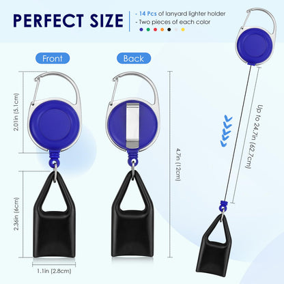 GAUENEEN 14 Pcs Retractable Lighter Clip, Lighter Holder Keychain with Clip (7 Colors)