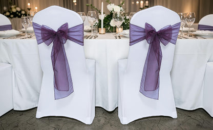 MDS® Pack of 25 Organza Chair Sashes for Wedding Decoration, Reusable Sheer Chair Bows for Banquet Chair Cover, Reception, Bridal Shower, Baby Shower, Birthday Party & Special Events - Plum