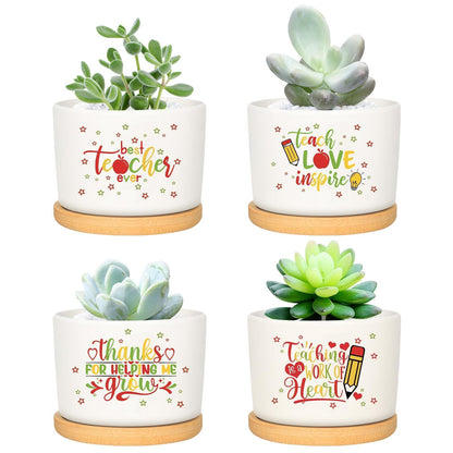 Denylo pro 4 Pcs Christmas Appreciation Gift Succulent Pots Mini Ceramic Plant Pot for School Counselor Coworkers Employee Appreciation with Boho Style