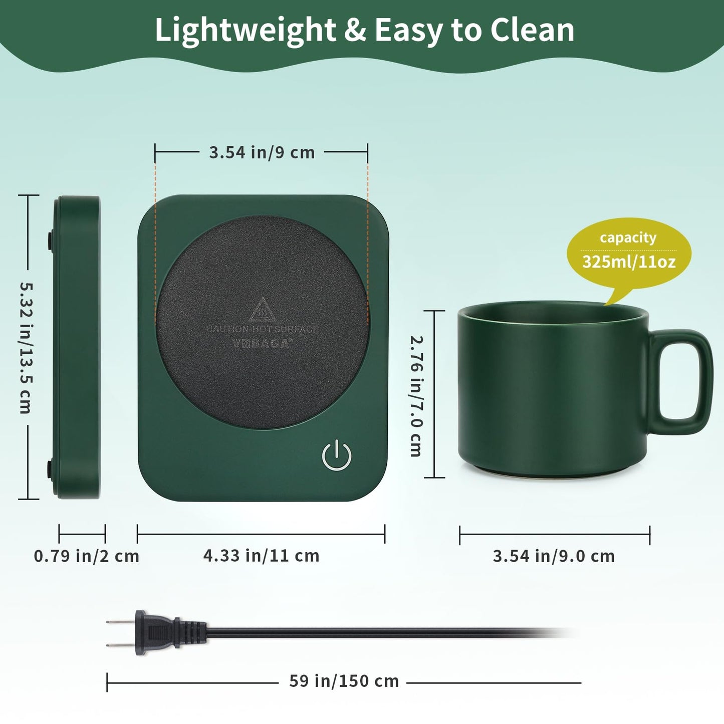 VOBAGA Mug Warmer Set, Coffee Warmer for Desk with 11oz Ceramic Mug, Auto Shut Off & 3-Temp Settings, Smart Coffee Cup Warmer, Home Office Essentials Coffee Set
