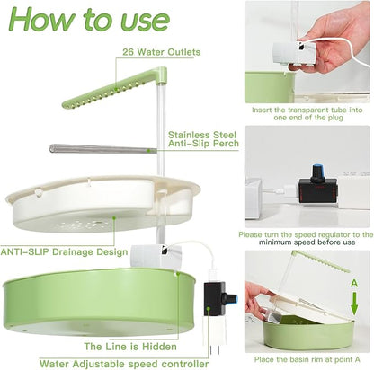 Automatic Parakeet Bird Bath for Cage Large Parrot Shower Bath with Adjustable Water Flow Bird Shower Fountain Indoor Bathtub Stainless Perch Bird Cage Accessory for Birds Cockatiel Conure Budgie