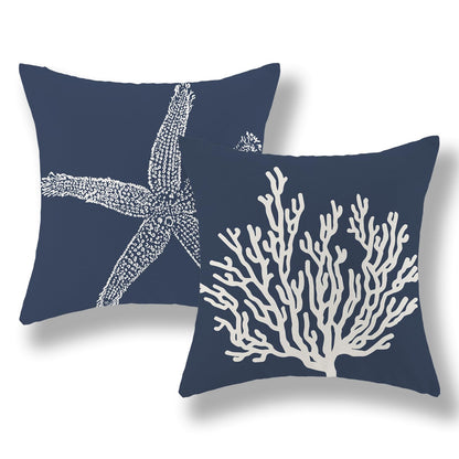 Blue Starfish Pillow Covers 18x18 Inch Set of 2, Nautical Ocean Coastal Blue Coral Throw Pillows Spring Summer Decorations Linen Pillowcase Outdoor Decor Farmhouse Cushion Case for Home Holiday