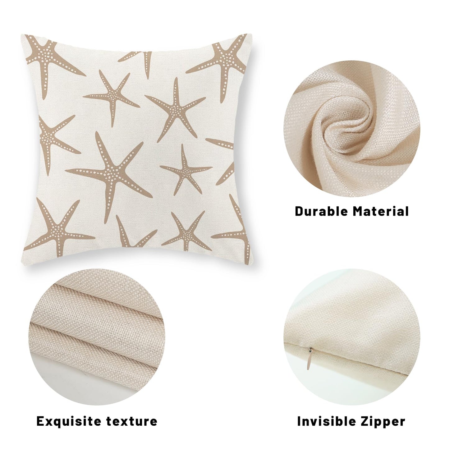JEFERSO Brown Tan Starfish Pillow Covers 16x16 Set of 2 Coastal Throw Pillows Summer Nautical Ocean Beach Theme Decorative Pillowcase Outdoor Farmhouse Linen Decor Cushion Case for Couch Home Bedroom