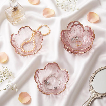 LOYIM 4 Pack Glass Jewelry Dish Small Flower Ring Holder Trinket Tray for Earrings Key Vanity Decor for Women Wedding Gift