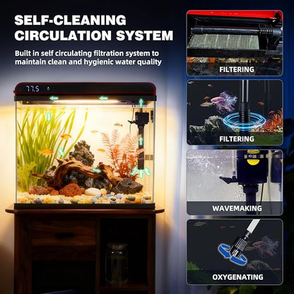 Coospider 20 Gallon Glass Fish Tank, Aquarium Starter Kit, Simple Self-Cleaning Aquarium with 3-Color LED Lights, with Quiet Filter Pump, with Temperature Monitoring for Fish, Shrimp, Kids Gift Ideas