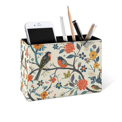 Famame Birds And Butterfly Tree Pencil Holder for Desk, Leather Desktop Container Pen Cup Storage Study Table Pen Organizer Makeup Brush Holder for Classroom Office Home