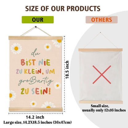 You found a duck Motivational Wall Art,German Positive Quote Linen Wall Hanging Poster,Cute Daisy Flowers Poster Decor for Nursery, Kids’ Room, Playroom, or Classroom (LYK08)