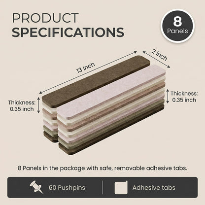 Cork Board Alternative Felt Strip Board 8-Pack 13"x2", Bulletin Board Bar Strips with 60 Pushpins Adhesive Install for Bedroom Door & Home Office (8Pack-Linen Dusk)