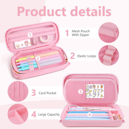 YAYAYOUNG Silicone Pink Bow Pencil Case with Hand strap & Shoulder Strap, Large Capacity Zipper Pen Pouch Organizer, Cute School Supplies for Teens Girls & Women
