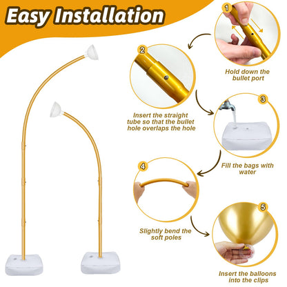 OurWarm 8.2FT & 6FT Gold Balloon Arch Kit, Free Bending Top Balloon Arch Stand With Base for Floor, Half Arch for Wedding Birthday Party Baby Shower Halloween Decorations