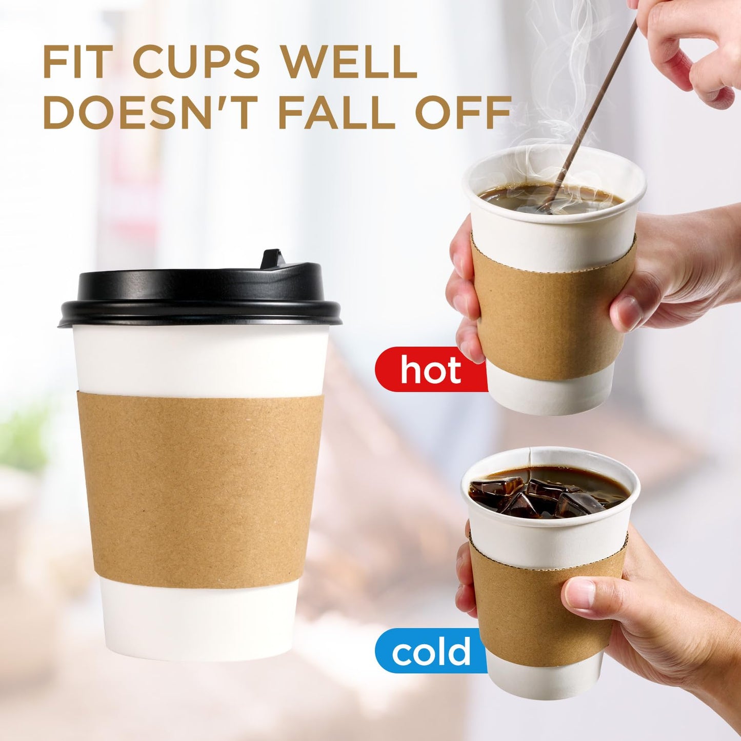 200 Pack Coffee Sleeves, Disposable Cup Sleeves for Hot and Cold Drinks, Strong Coffee Cup Sleeve Fit for 10-24 oz Cups