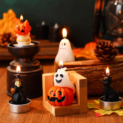 Conelist 14 Pcs Halloween Ghost Candles, Autumn Room Tabletop Decor Cute Wax Mini Spooky, Witch, Pumpkin Candles for Halloween Fall Themed Party Favor Supplies