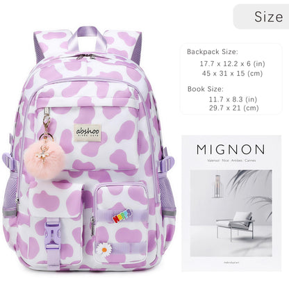 abshoo School Backpack for Girls Bookbag with Lunch Bag Teen Girls School Bag Travel Daypack (Cow Print Purple)