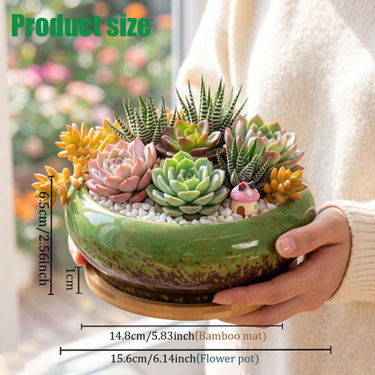 Drzewo 7-Inch Succulent Pots, Succulent Pots with Drainage, Drip Glazed Ceramic Planter with Small Garden Tools, Indoor Succulent Planters for Cactus, Potted Plant,Aloe Vera,Pot for Succulents