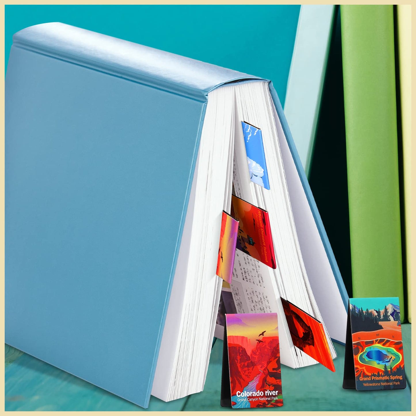 Outus 48 Pcs National Park Magnetic Bookmarks Page Markers Assorted Inspirational Book Mark Clip Set with National Park Landscape for Book Lovers Students Teachers Reading