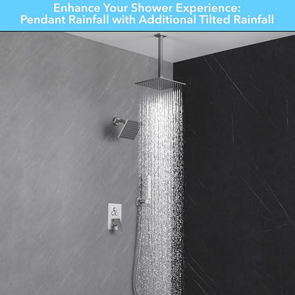 VANFOXLE Shower Faucet Set Brushed Nickel Shower System, Push Button Diverter Shower Faucet with Trim Kit, Ceiling Mount 10 Inch Shower Head Increased Thick, 6 Inch Side Shower Head, 2-in-1 Handheld