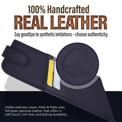 ALLEN & MATE 100% Leather Glasses and Sunglasses Case with Card Slots Protective Holder for Reading Glasses Eyewear & Shades