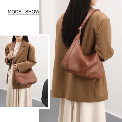 NIUEIMEE ZHOU Hobo Bags for Women Foldable Vegan Leather Shoulder Handbag Slouchy Tote Crossbody Purses