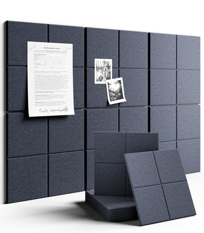 Large Felt Bulletin Board 36"x24", 6-Pack 4-Compartment Wall Organizer, Cork Board Alternative with 60 Removable Adhesive Tabs, Modular Felt Panels for Home Office, Classroom and Study- Navy Blue