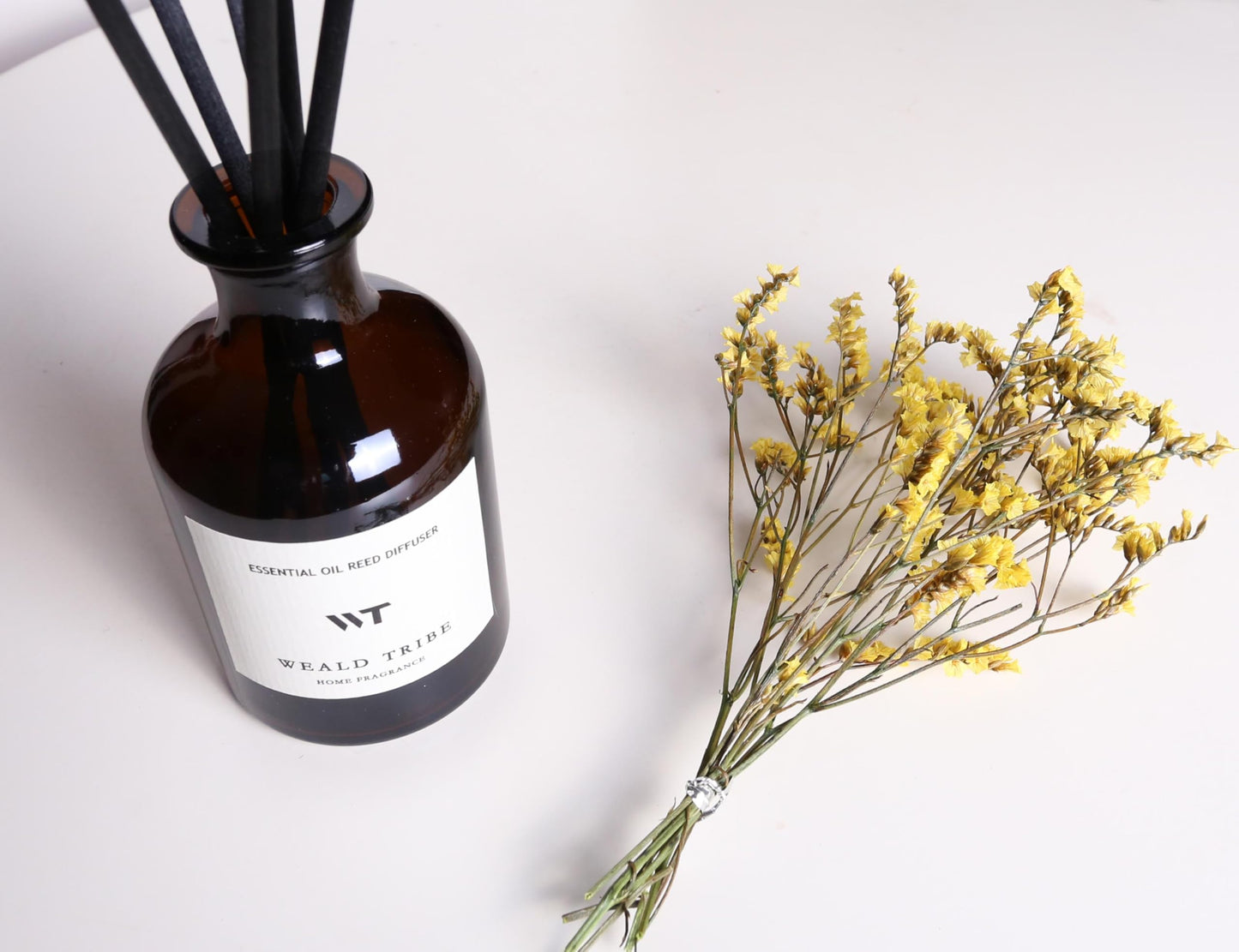 WEALD TRIBE Flower Reed Diffuser Set Vanilla Cinnamon Scent for Bathroom Air Fresheners | 4.0 fl oz Essential Oils with Sticks Home Fragrance Defusers | House Bedroom Office Shelf Decor & Gift