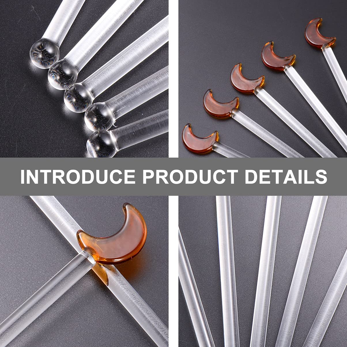 5PCS Glass Swizzle Sticks for Cocktails Drinks, Moon Swizzle Sticks for Drinks Coffee Cocktail for Restaurant Home Bar