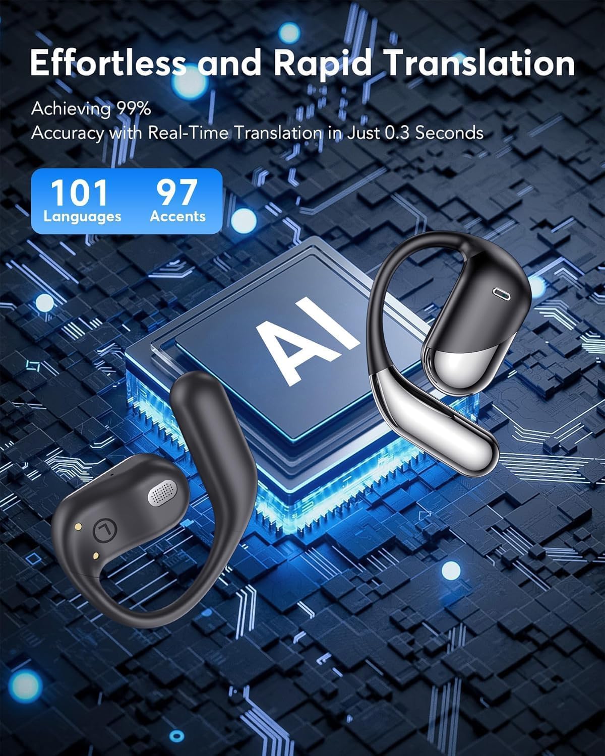 Paekole AI Translation Earbuds, Real-Time Two-Way Translator in 198+ Languages, Audifonos Traductores Inglés Español, 3-in-1 Translating Headphones for Travel, Business & Learning