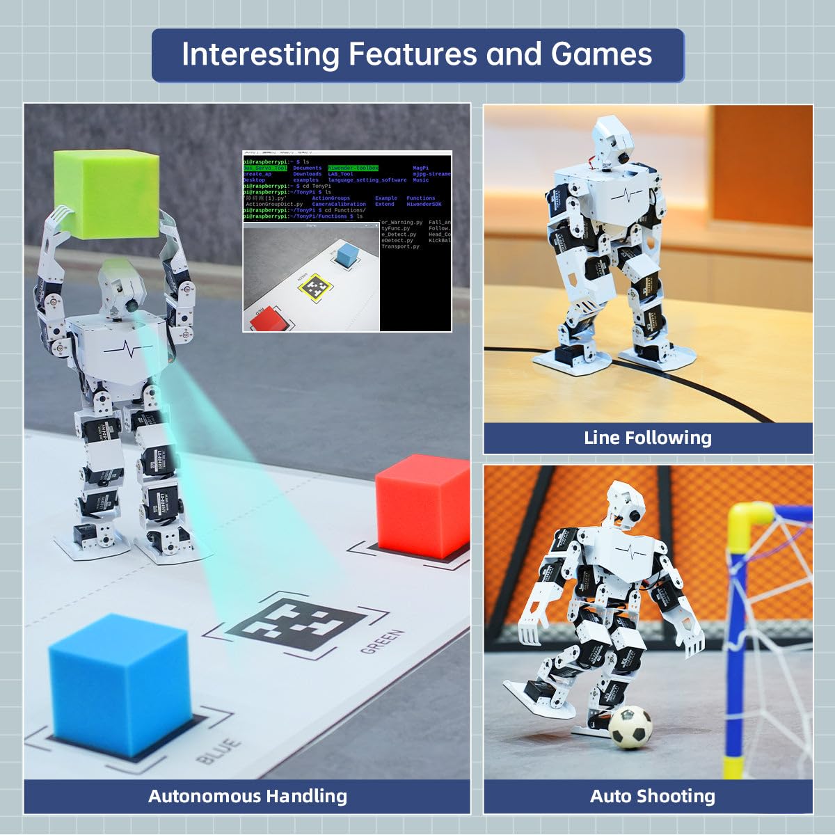 HIWONDER Humanoid Robot with ChatGPT Multimodal AI Models AI Embodied Intelligent Vision Scene Voice Understanding 18DOF Educational Robot Kit Python Programming, TonyPi Standard & RaspberryPi 5 8GB