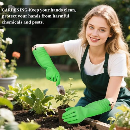 Rubber Gloves for Cleaning – 3 Pairs Reusable Gloves for Dishwashing, Kitchen and Household Tasks, 15-Inch Long (With Hook, Medium (Fits Small Hands))