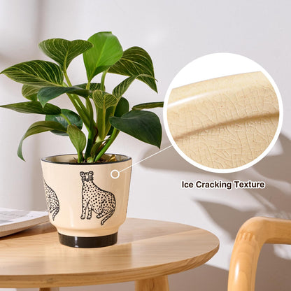 STHIE 5 Inch Ceramic Planters for Indoor Plants, Funny Small Plant Pots with Drainage, Unique Decorative Cute Flower Pot Panthers Round Flowerpots