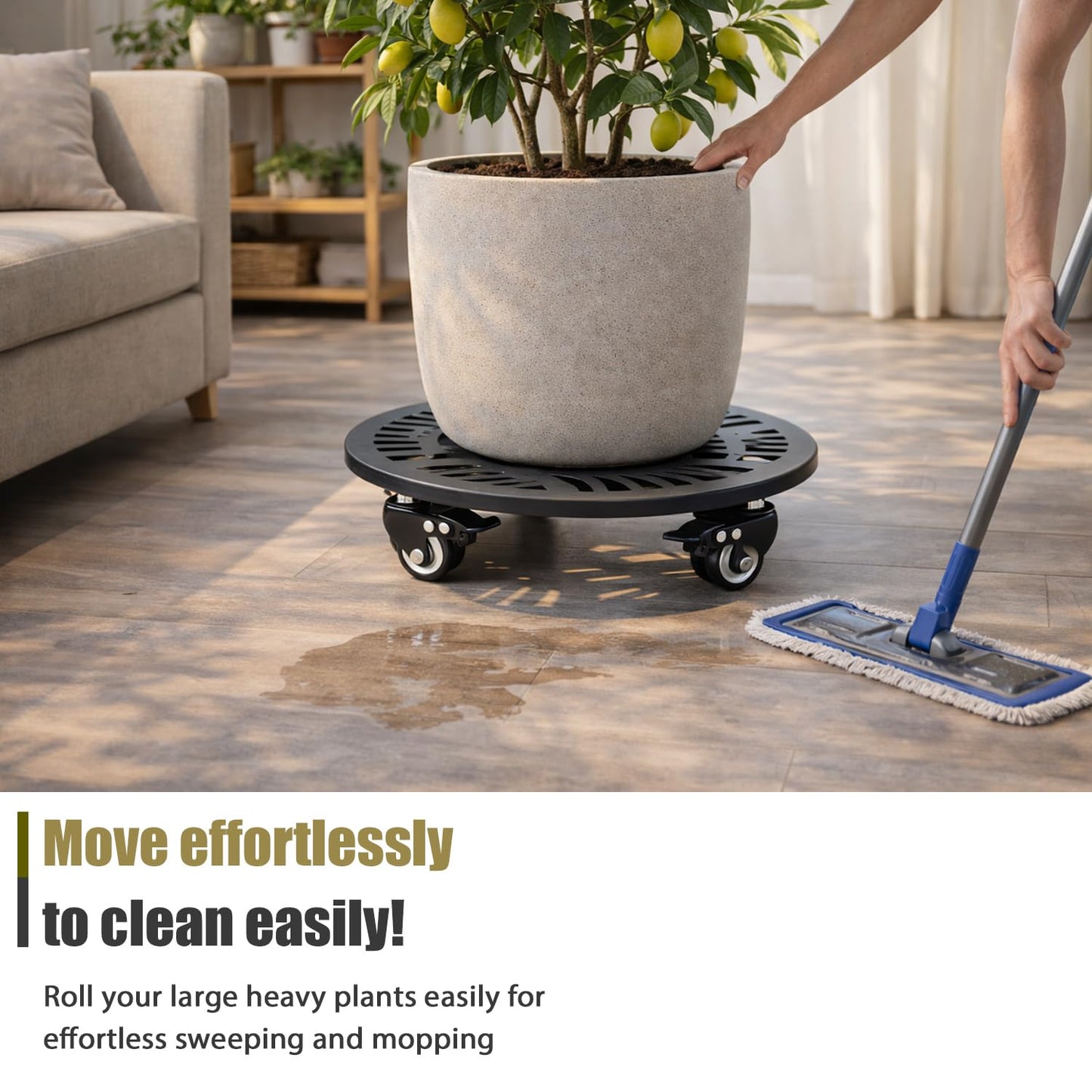 1 Pack Metal Plant Caddy with Wheels 12 Inch Large Heavy-duty Rolling Plant Stands with Casters Wheeled Planter Dolly Pot Mover Rollers Rust-proof Round Garden Trolley Coasters for Indoor Outdoor Use