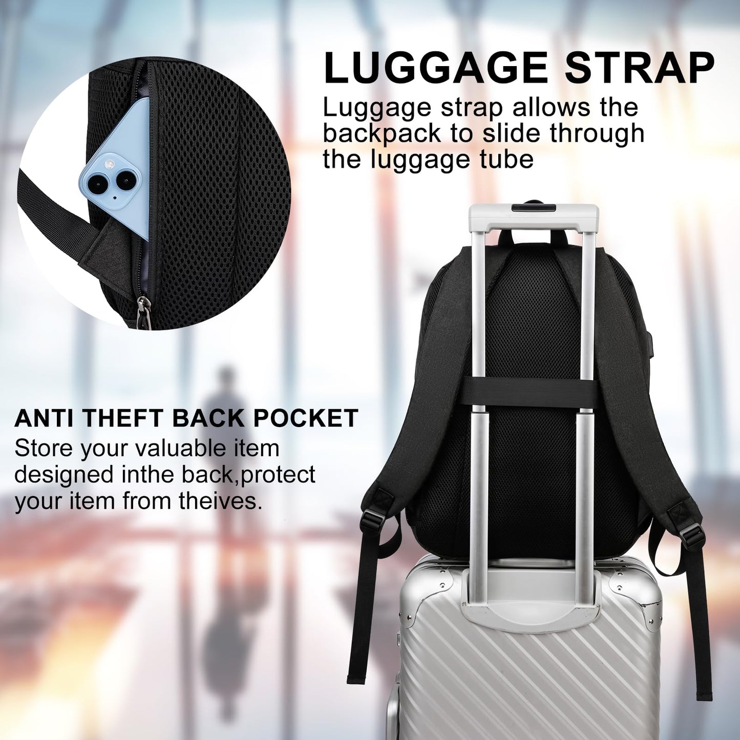 LIBENED School Backpack for Teens Boys, 15.6 Inch Laptop Backpack with USB Charging Port & Water Resistant Design, College High School Book Bag for Students, Black