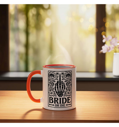 Bride Or Die Retro Halloween Bachelorette Matching Hen Do Ceramic Mug, Orange/White