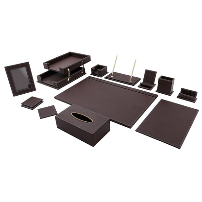 RitPin Desk Set, 11-Piece All-in-One – Executive Desk Accessories & Office Supplies, Leather Desk Organizer with Desk Pad & Blotter, 2-Tier Letter Tray, Luxury Office Desk Decor & Boss Gifts (Brown)