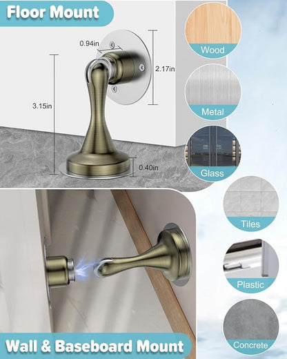Door Stoppers Magnetic Door Catch, Stainless Steel Magnetic Door Stop 2 Pack, Double-Sided Adhesive Tape, No Drilling, Screws for Stronger Mount, Holder Your Door Open for Wide Doors