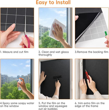Blackout Window Privacy Film, Removable Window Cover Static Cling, Darkening Light Heat Blocking, Window Tint for Home Garage Bedroom Day Sleep, Black 47.2 Inch * 157.4 Inch