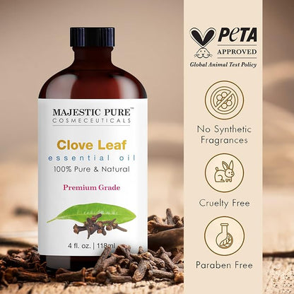 Majestic Pure Essential Oil with Glass Dropper - 100% Pure and Natural - Essential Oils for Diffuser, Aromatherapy, Soap and Candle Making, Clove Essential Oil, Clove Oil, 4 Fl Oz