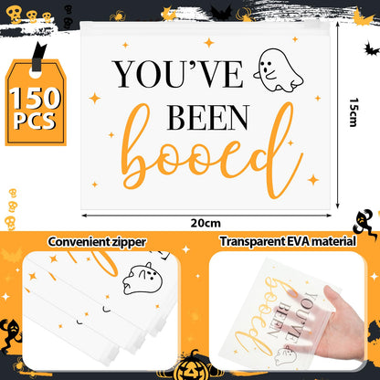 100 Pcs Halloween Makeup Cosmetic Bag Bulk PVC You Have Been Booed Bag Halloween Boo Basket Stuffer Item Ghost Party Favor Toiletry Travel Pouch with Zipper for Candy Goodie Birthday Gift Accessory