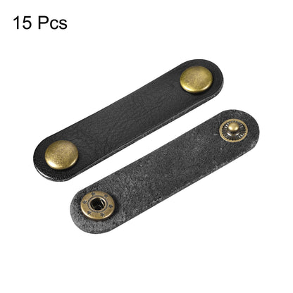 MECCANIXITY Pack of 15 Leather Cable Straps Cord Organizer 63x16mm Portable Cable Leather Clips Black Earphone Cord Management for Cable, Wire