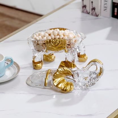 Hand Painted Gold Large Crystal Elephant Candy Jars with Lid, Glass Elephants Candy Dishes Gifts for Elephant Lovers, Sparkling Art Animals Collectible Decoration for Home Table Centerpiece.
