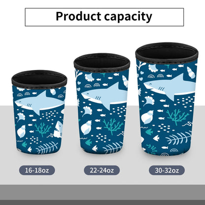 AUHIWDO 3 Pack Reusable Neoprene Insulator Sleeve for Iced Coffee Cups, Durable Drink Sleeve for Cold Hot Beverages Compatible with 16-32OZ Cute Blue Sharks