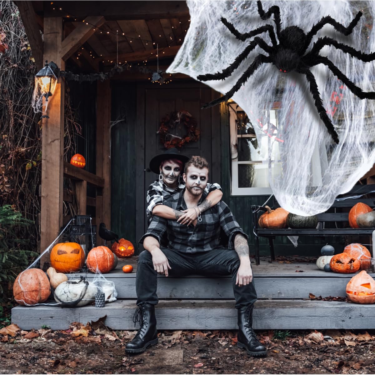 Halloween Outdoor Decorations Giant Spider, 10Ft Scary Large Spider Props for Yard Lawn Halloween Outside Decor and Indoor Party Decor, Black