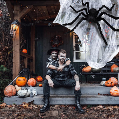 Epesl Halloween Giant Spider Outdoor Decorations, 7.5Ft Huge Hairy Black Spider, Scary Fake Spider Props for Halloween Indoor, Outdoor and Yard Patio Window Creepy Decor Supplies