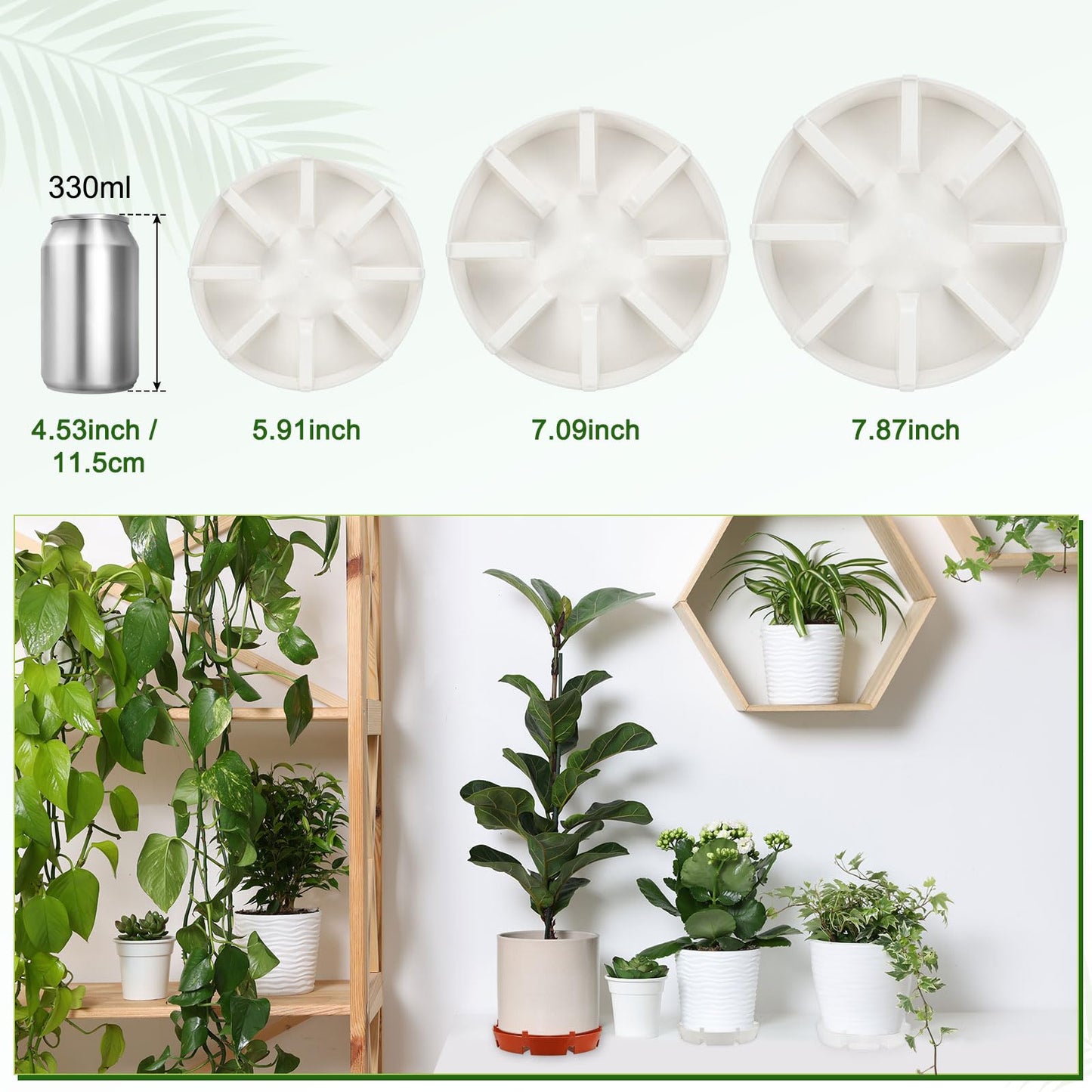 M METERXITY 2-Pack Plant Saucer, 6.81 Inch/17.3 cm Plastic Plant Trays Thicker for Pots/Indoor/Outdoor/Water Drainage and Protection, Flowerpot Drip Tray [White]