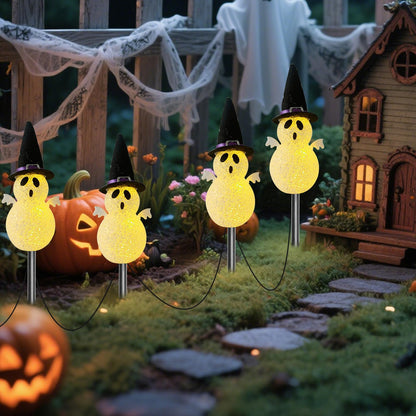 Halloween Light Stakes Ghost Lights Outdoor 7ft 4 Ghosts with 4 Stakes Light Up for Yard Driveway Garden Yard Lawn Halloween Decor