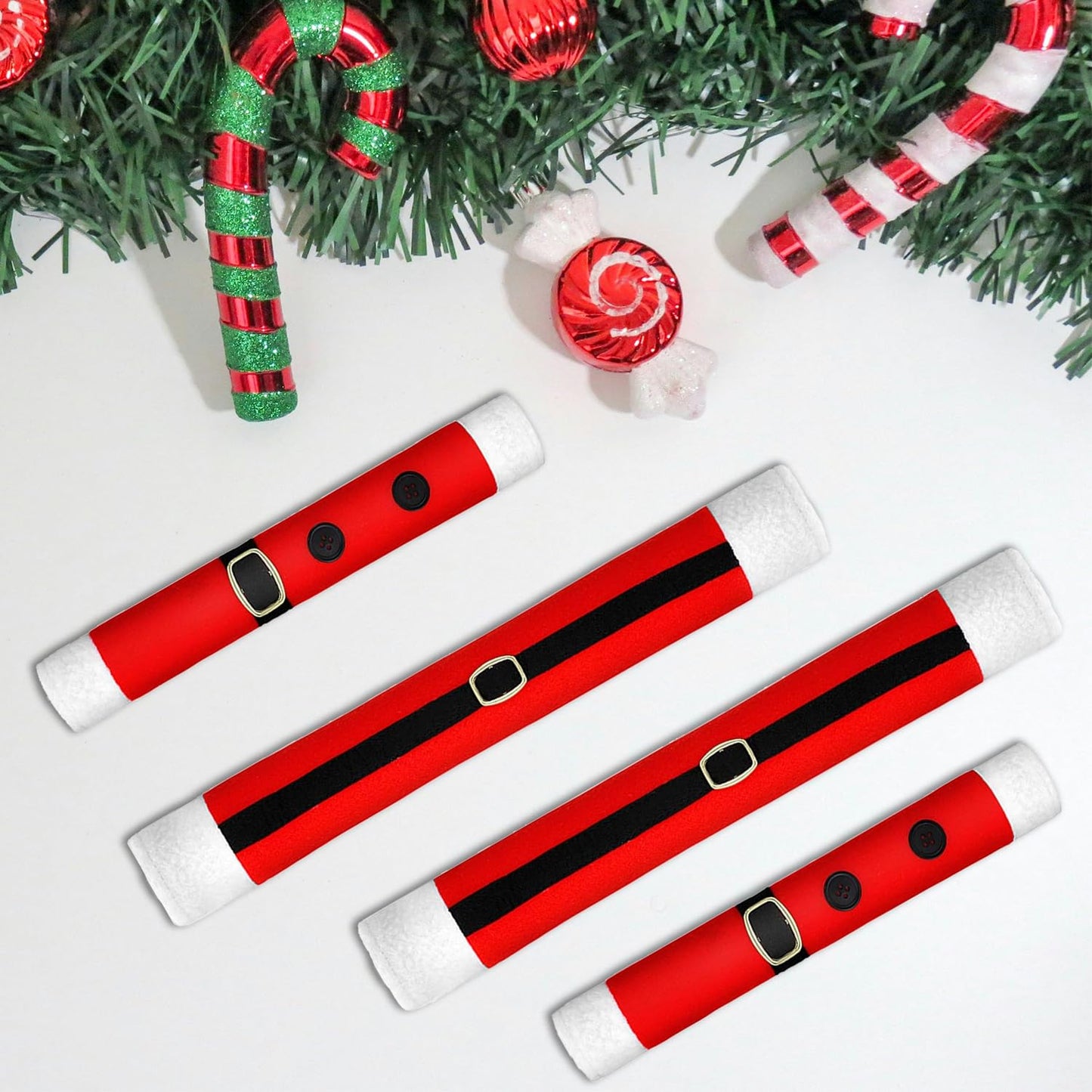 YIJXPOIN 4 Pieces Christmas Refrigerator Handle Covers Santa Belts Kitchen Decorations Refrigerator Door Handle Covers for Christmas Fridge Microwave Oven Dishwasher Handle Protector