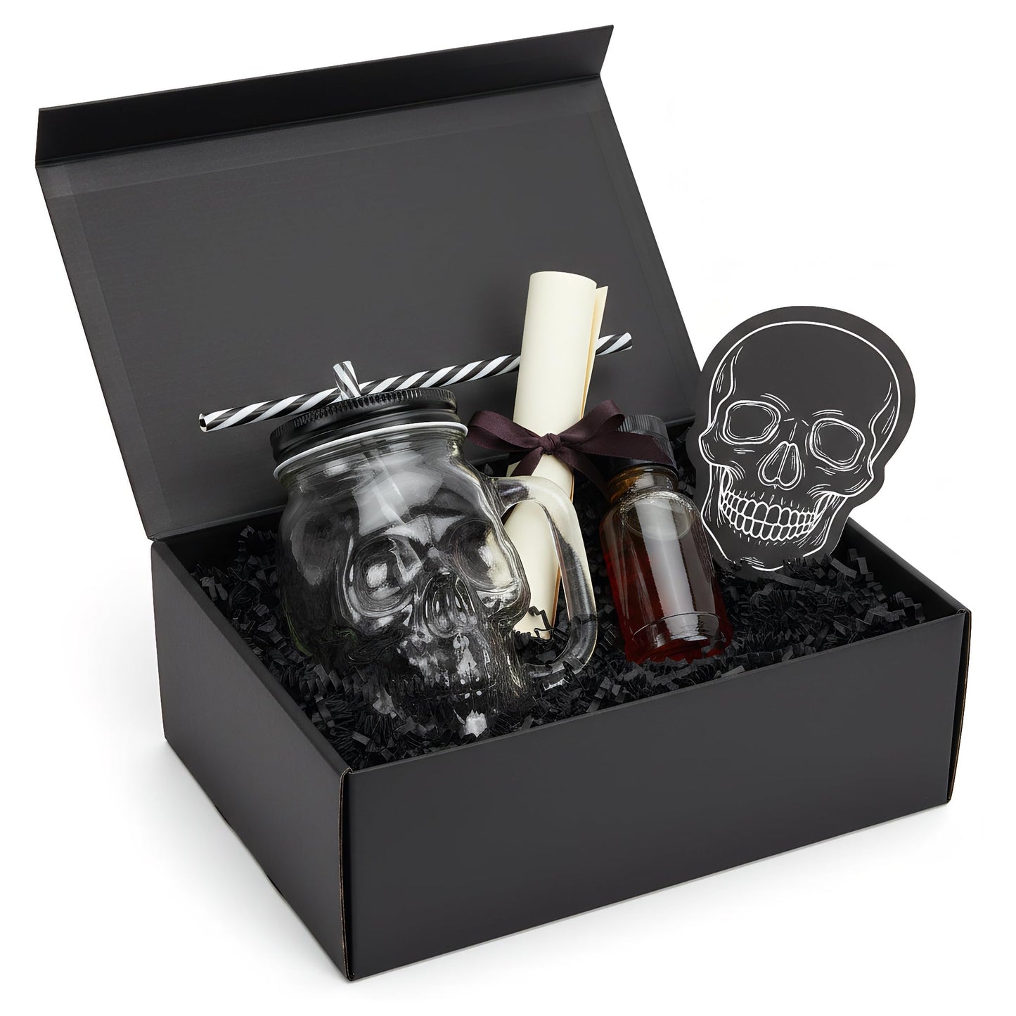 TOPZEA 6 Pack Skull Mason Jars with Handle, 16 Oz Glass Beer Mugs Gothic Wide Mouth Tumbler Cup with Straws and Lids, Novelty Pub Bar Mug Halloween Drinking Glasses for Beverage, Liquor, Mix Cocktail