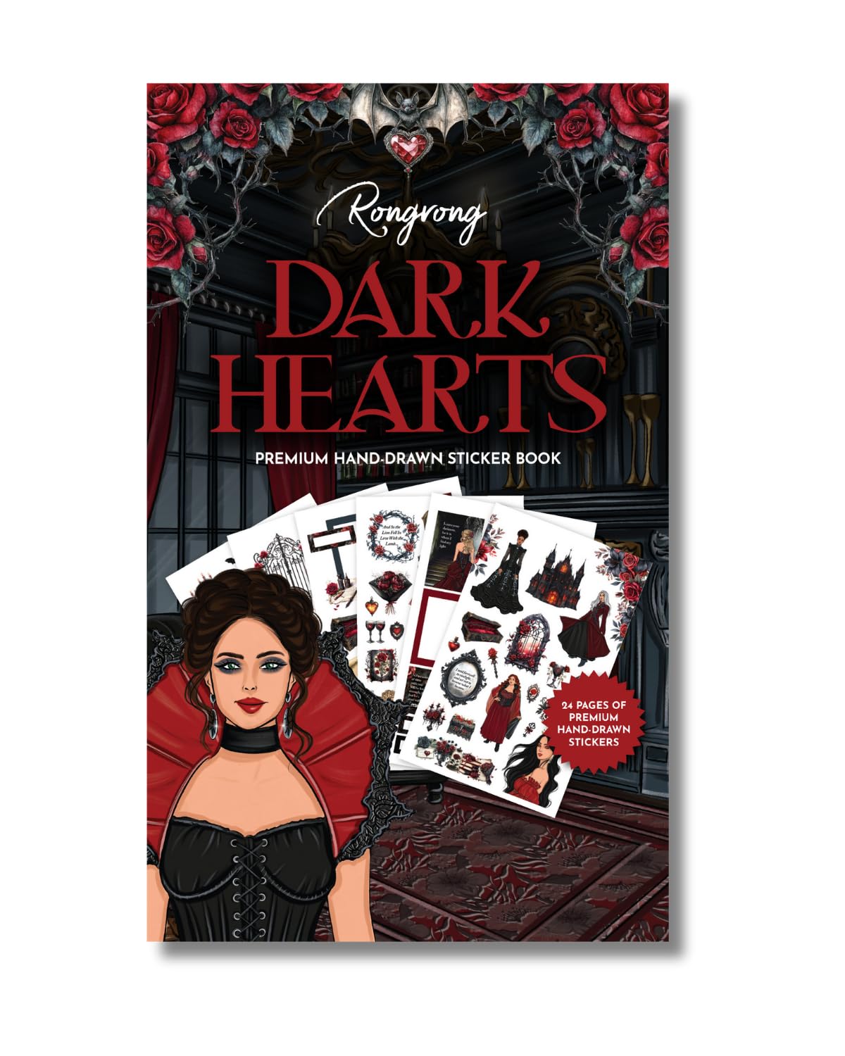 Rongrong Dark Hearts Halloween Planner Sticker Book – 24 Pages of Gothic, Vampire-Inspired Stickers – Perfect for Journals, Scrapbooks, Dark Academia & Spooky October Planner Spreads