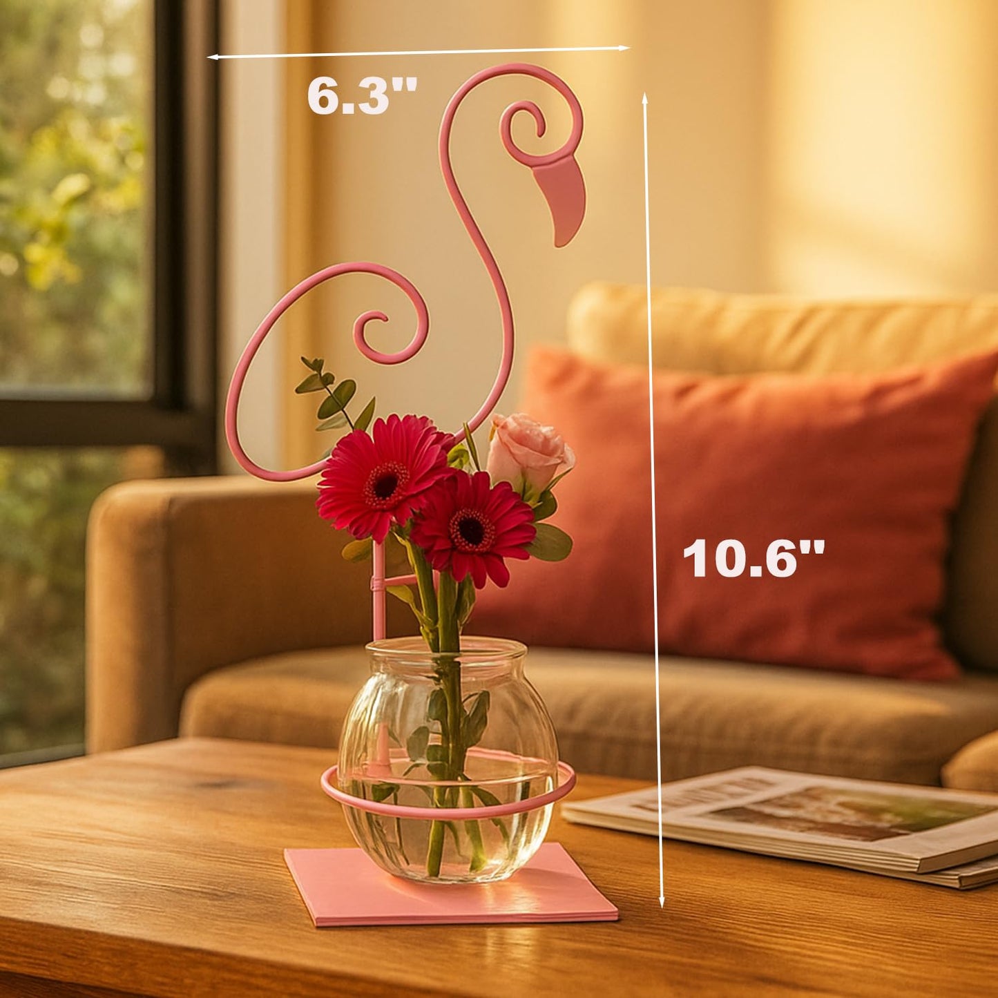 Desktop Glass Planter Vase Holder,Terrarium Stand for Plants Creative Decorations for Home Patio Lawn Garden (Standing Flamingo Pink)