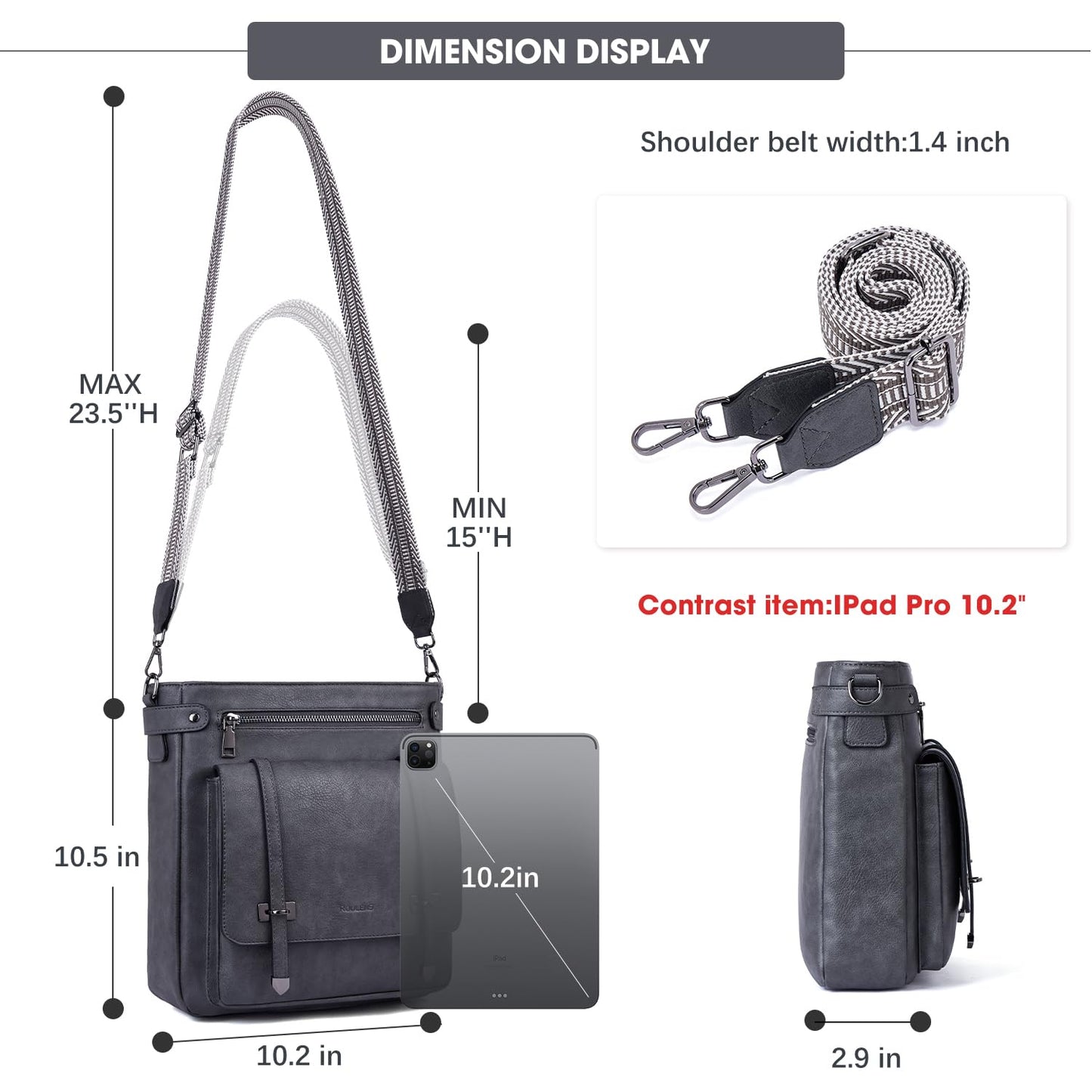 Roulens Crossbody Bags for Women,Multi Pocket Crossbody Purses Vegan Leather Shoulder Handbags Travel Purse Adjustable Strap